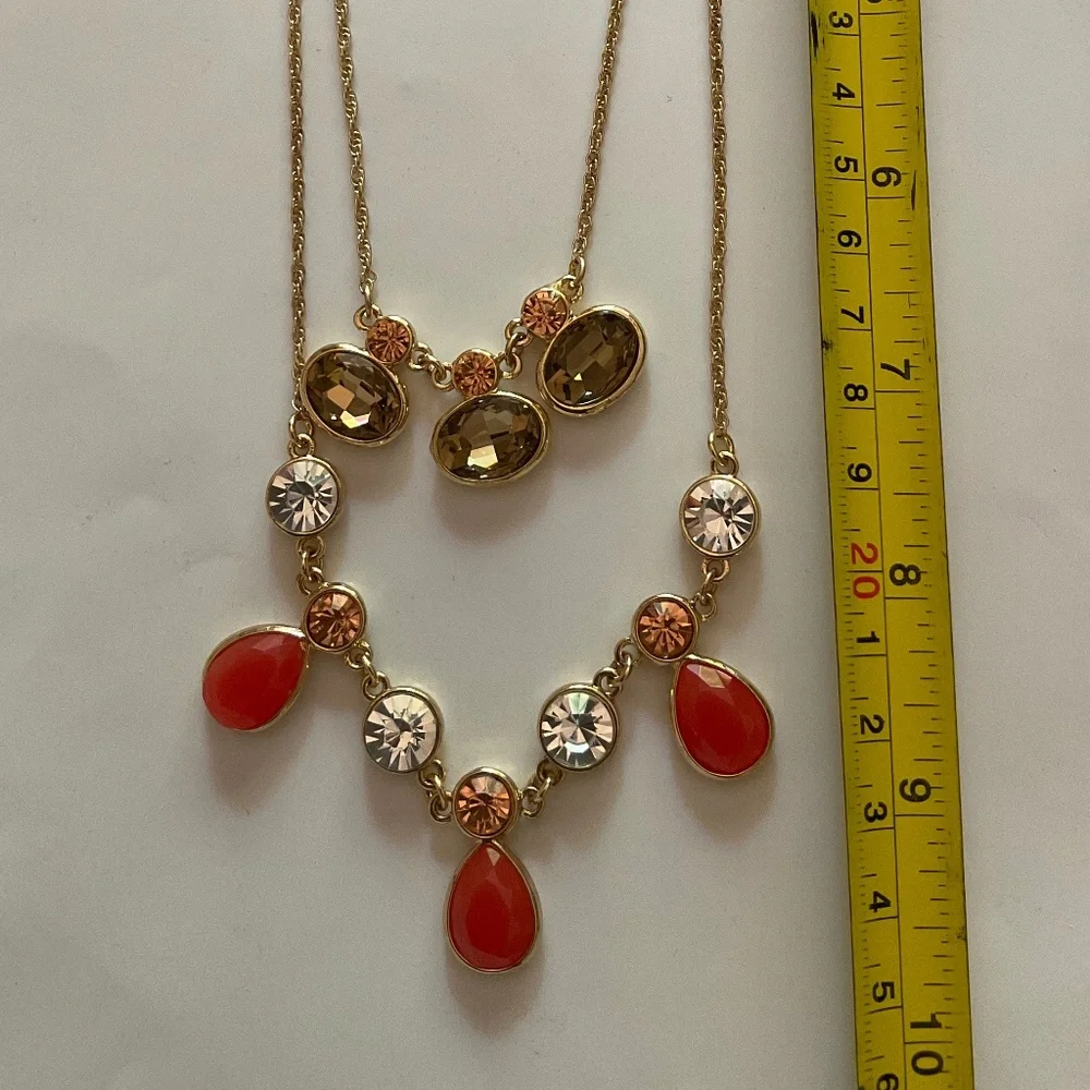 Monet Multi-color Double Strand Necklace  Coral Pink Oval Earrings NWT - Picture 4 of 11